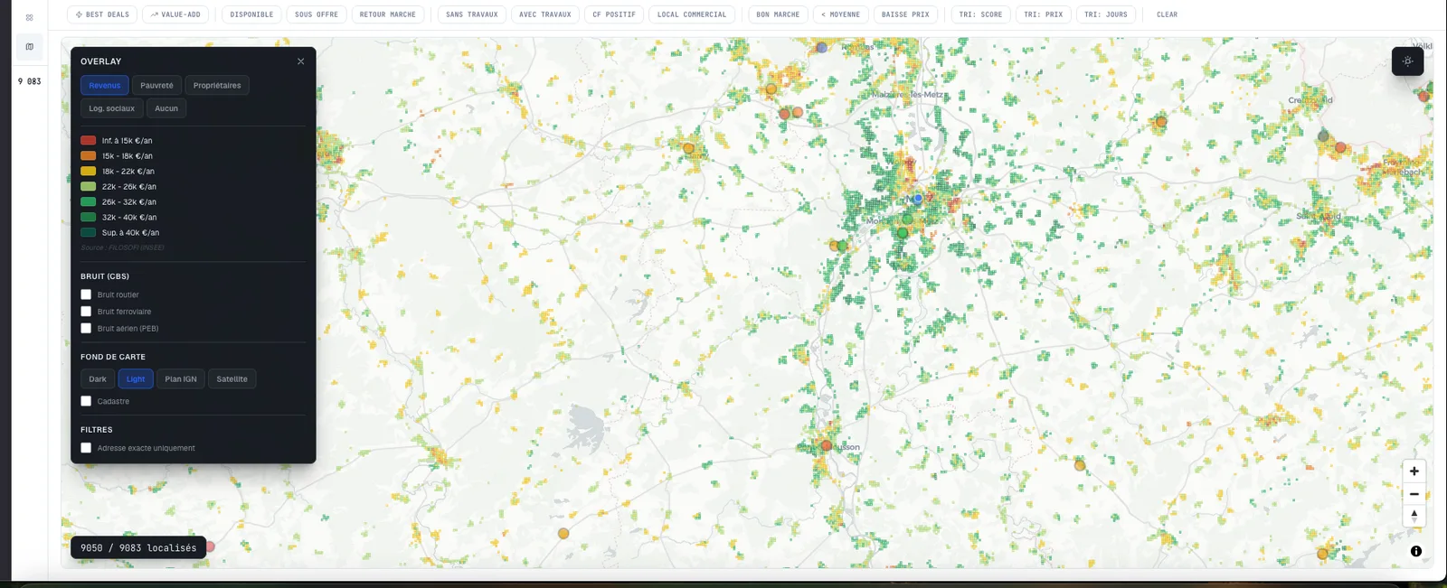 Carte interactive avec heatmap des revenus