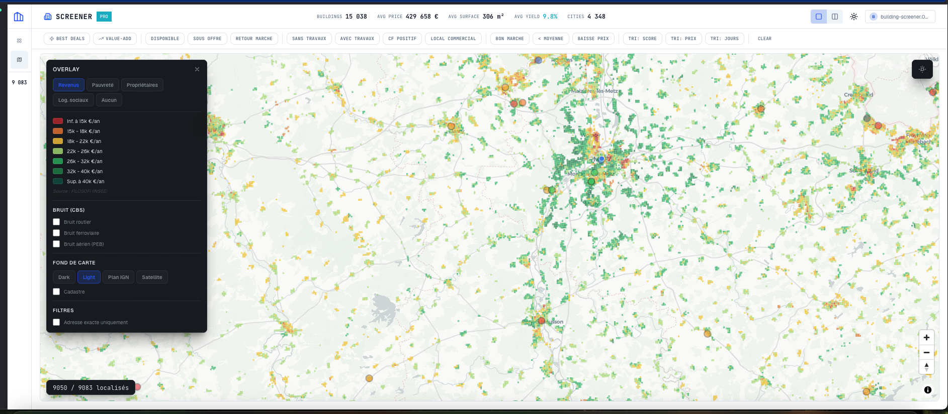 Carte interactive avec heatmap des revenus